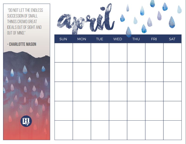 April Homeschooling Printable Calendar