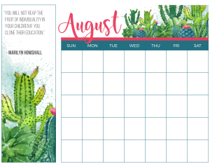 August Homeschool Printable Calendar