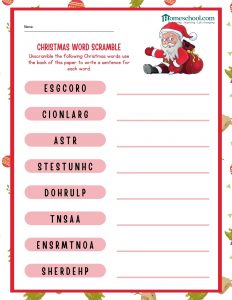 Homeschool Printable Christmas Word Scramble