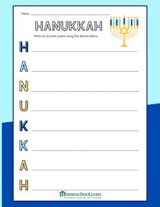 Hanukkah Acrostic Homeschool Printable