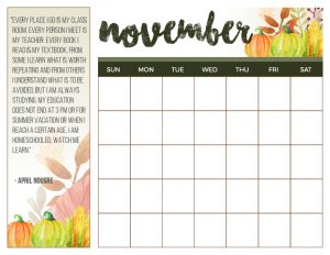 November Homeschool Calendar