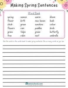 Spring Sentences Homeschooling Printable