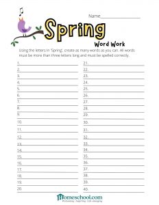 Spring Word Work Homeschooling Printable