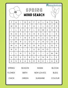 Spring Word Search Homeschool Printable